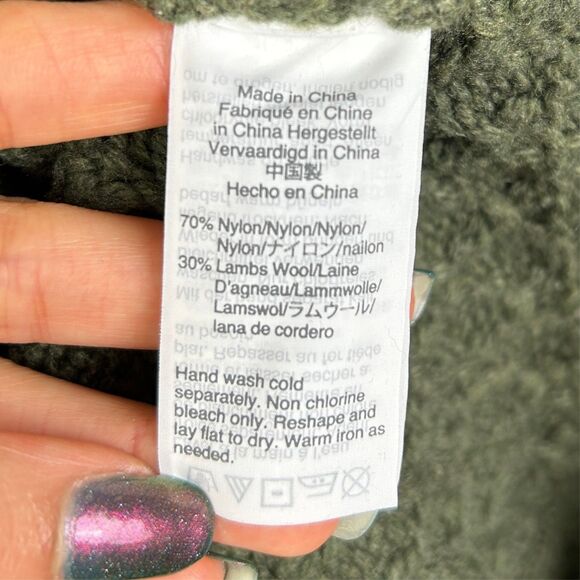 J.Crew Popcorn Cableknit Chunky Lambs Wool Sweater Bauble Pullover Olive Green M - Picture 10 of 10